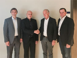 Andreas Penz (Geschäftsführer Trotec), Carlos A. Rallo Querol (Geschäftsführer Trotec Spain), Michael Peduzzi (CEO Trodat Trotec Group), Christian Spicker (Geschäftsführer Trotec) 